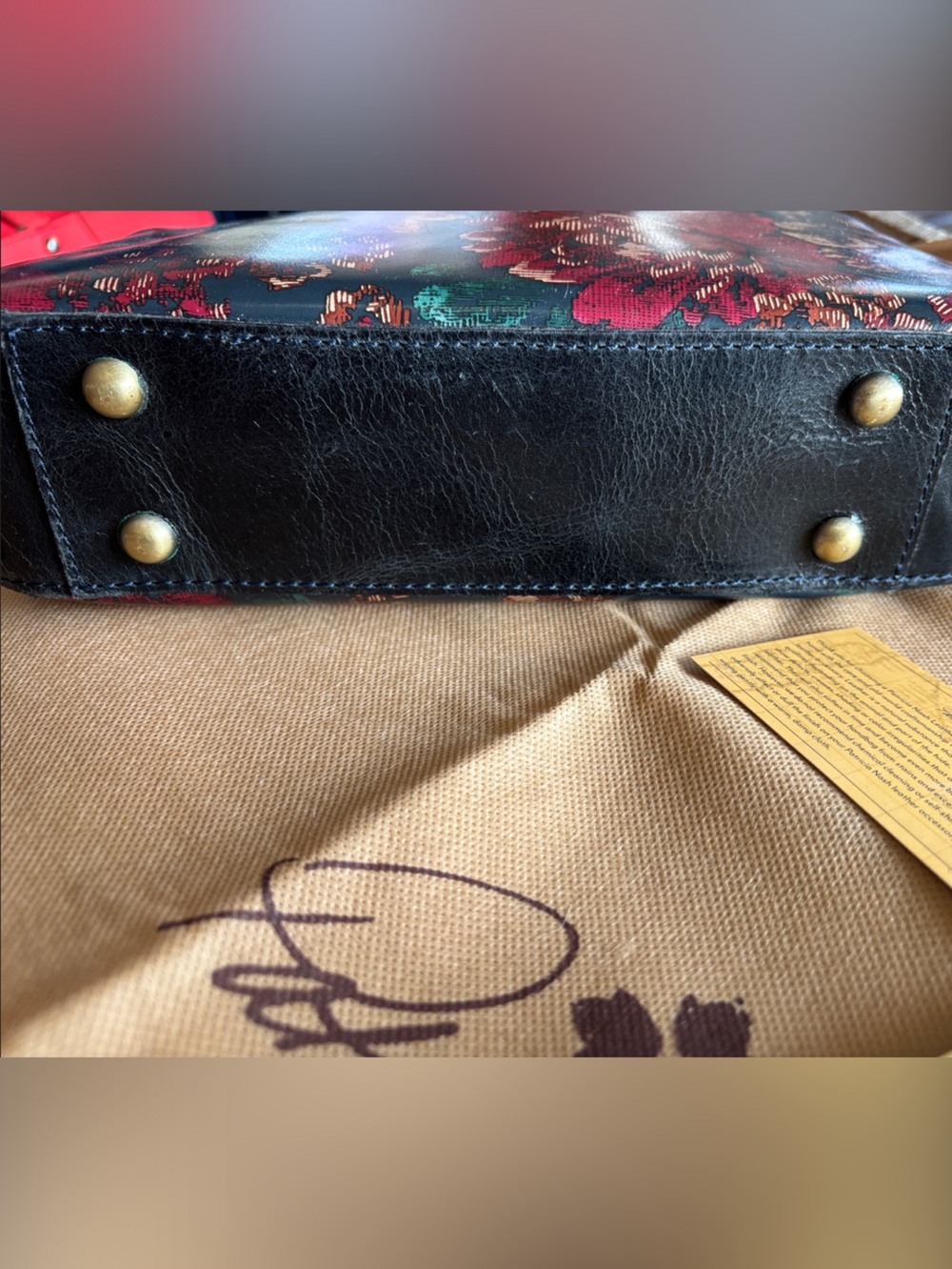 Patricia Nash Dark Floral Jacquard Crossbody in Burgundy and Green - Picture 7 of 8
